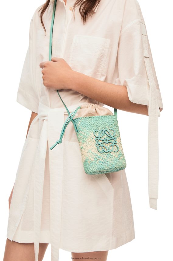 Loewe Women Square pocket in iraca palm and calfskin Fresh Mint LH60R317