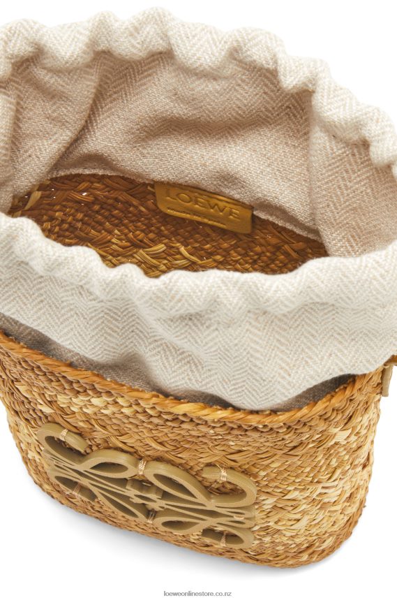 Loewe Women Square pocket in iraca palm and calfskin Ochre LH60R316