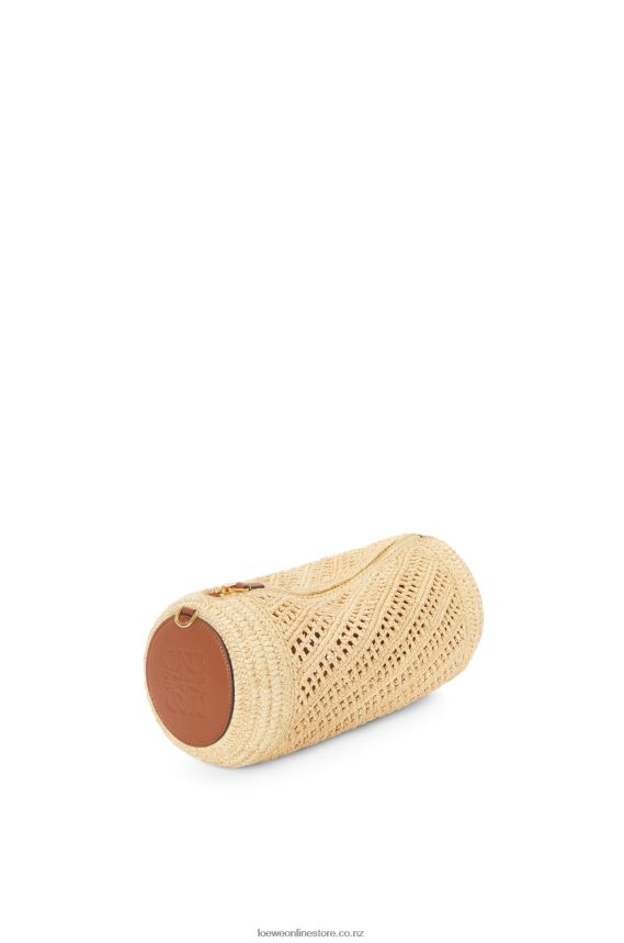 Loewe Women Bracelet pouch in raffia and calfskin Natural/Tan LH60R378
