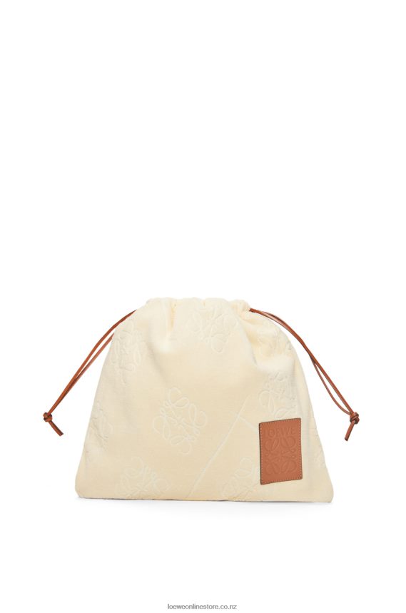 Loewe Women Drawstring pouch in cotton towelling Ecru LH60R583