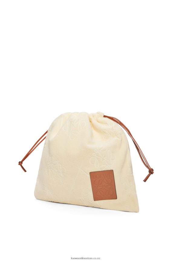 Loewe Women Drawstring pouch in cotton towelling Ecru LH60R583