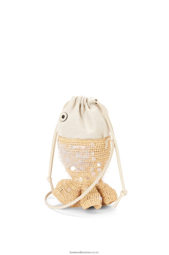 Loewe Women Fish pouch in canvas and raffia Natural/Ivory LH60R221