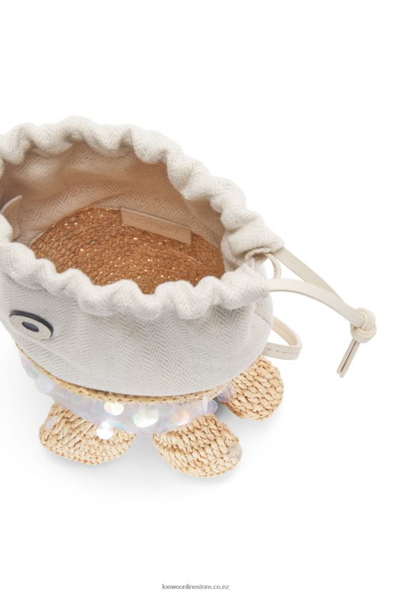 Loewe Women Fish pouch in canvas and raffia Natural/Ivory LH60R221