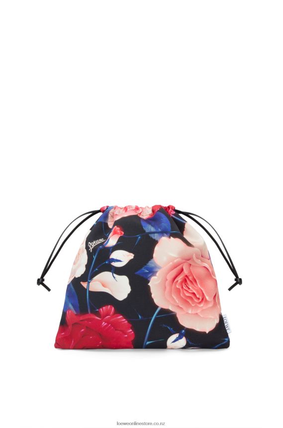 Loewe Women Roses drawstring pouch in canvas Black LH60R586
