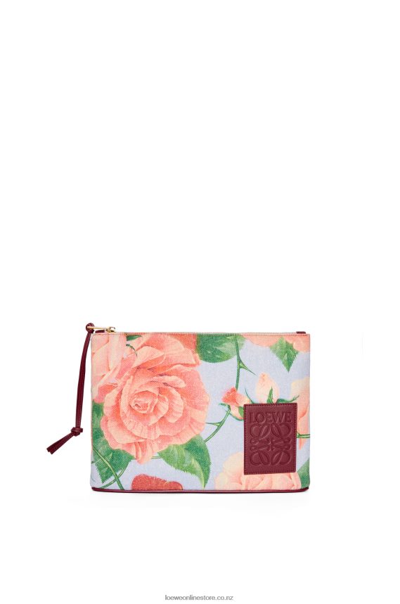 Loewe Women Roses oblong pouch in denim Blue Lilac LH60R584