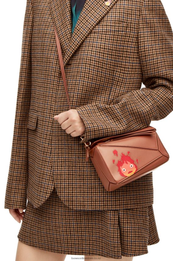 Loewe Women Calcifer mini Puzzle bag in satin calfskin Rust LH60R260