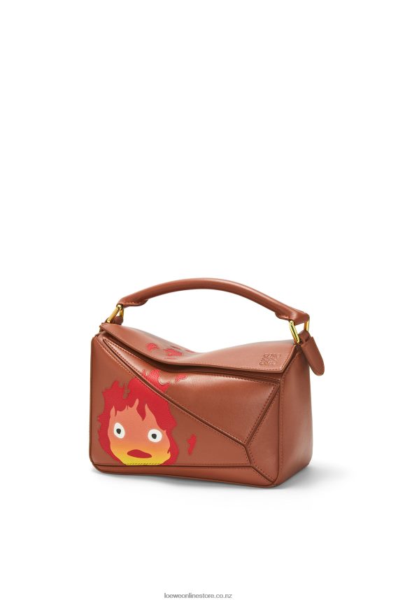 Loewe Women Calcifer small Puzzle bag in satin calfskin Rust LH60R442