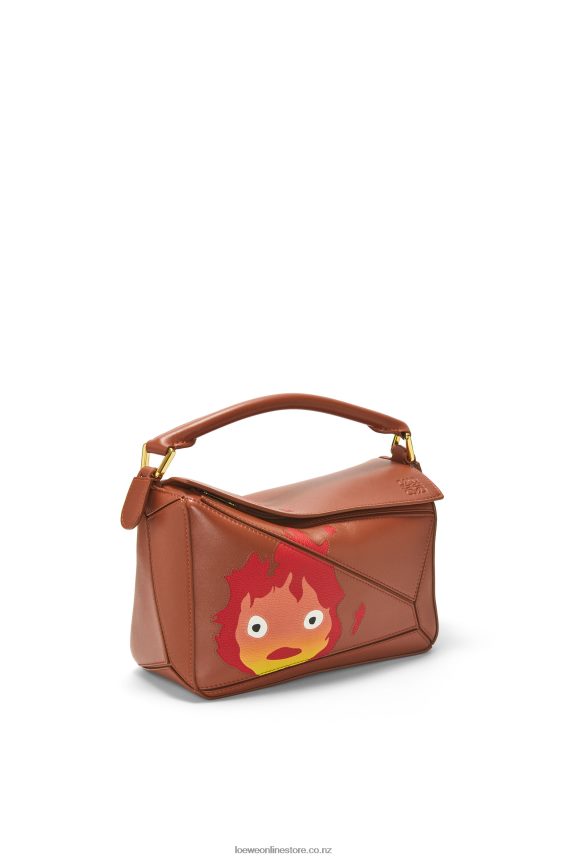 Loewe Women Calcifer small Puzzle bag in satin calfskin Rust LH60R442