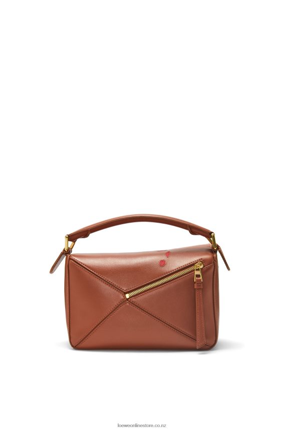 Loewe Women Calcifer small Puzzle bag in satin calfskin Rust LH60R442