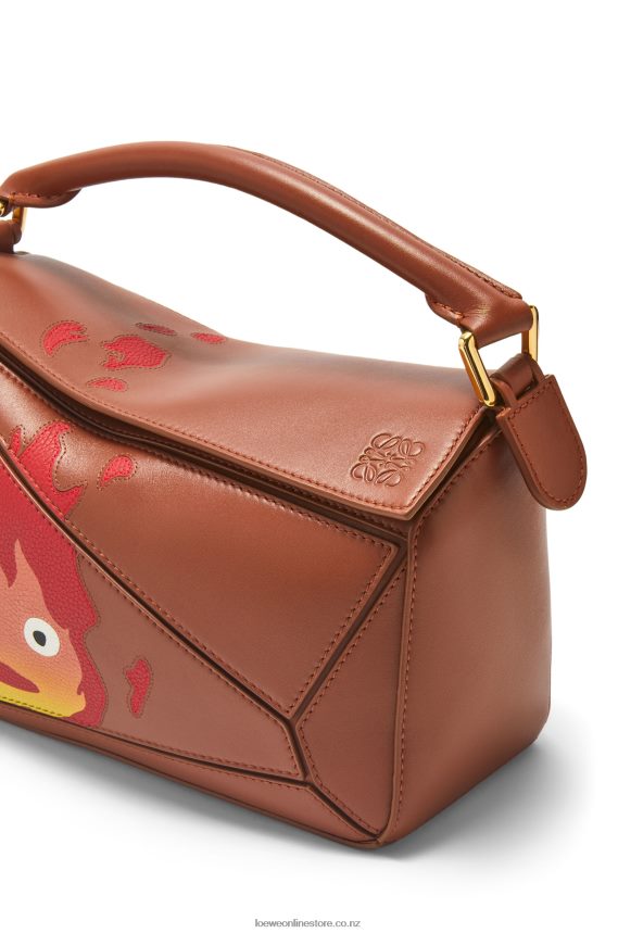 Loewe Women Calcifer small Puzzle bag in satin calfskin Rust LH60R442