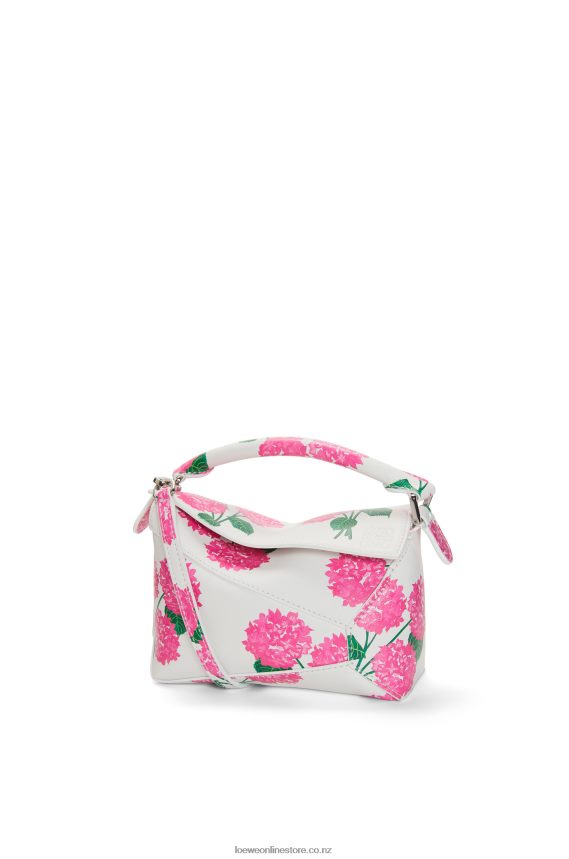 Loewe Women Mini Flower Puzzle Edge bag in satin calfskin White/Pink LH60R235