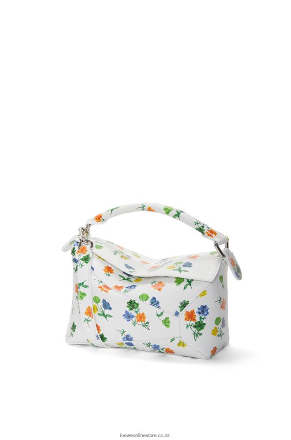 Loewe Women Small Flower Puzzle Edge bag in satin calfskin White/Multicolor LH60R394