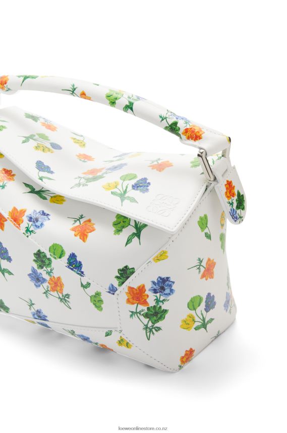 Loewe Women Small Flower Puzzle Edge bag in satin calfskin White/Multicolor LH60R394