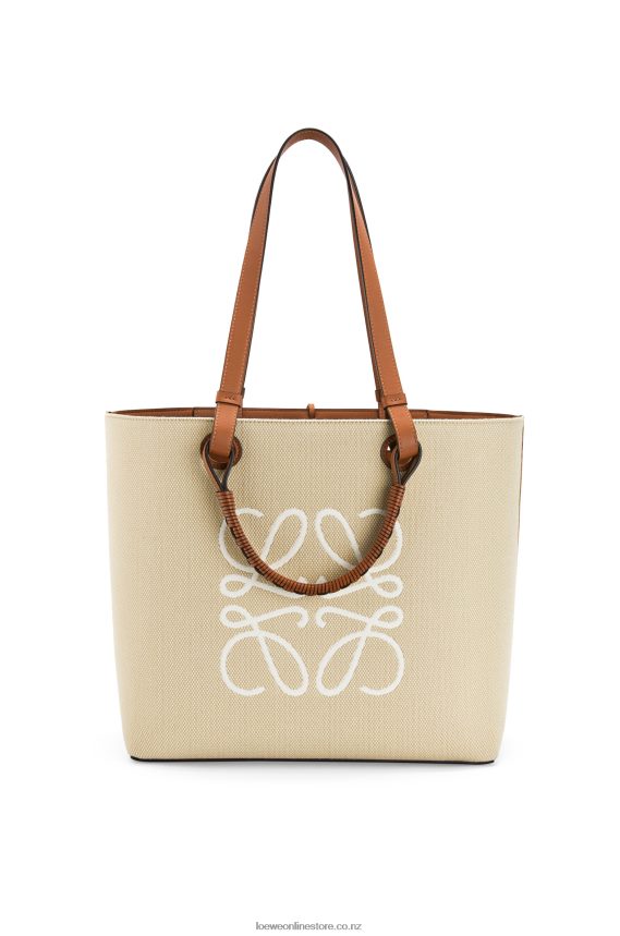 Loewe Women Anagram Tote bag in jacquard and calfskin Ecru/Tan LH60R122
