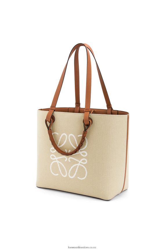 Loewe Women Anagram Tote bag in jacquard and calfskin Ecru/Tan LH60R122
