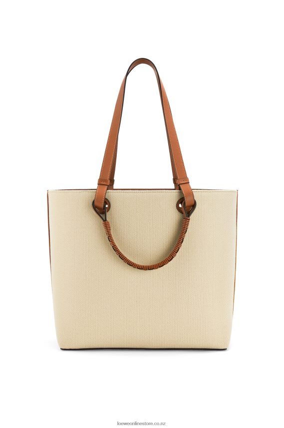 Loewe Women Anagram Tote bag in jacquard and calfskin Ecru/Tan LH60R122