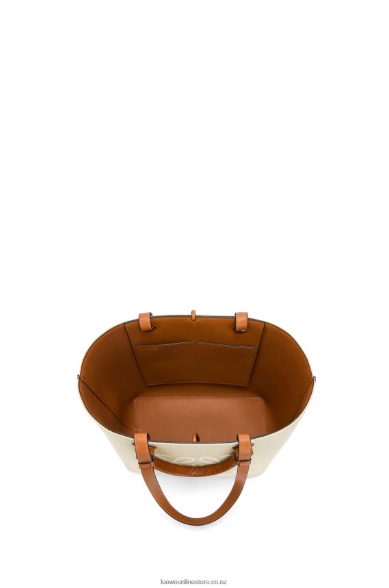 Loewe Women Anagram Tote bag in jacquard and calfskin Ecru/Tan LH60R122