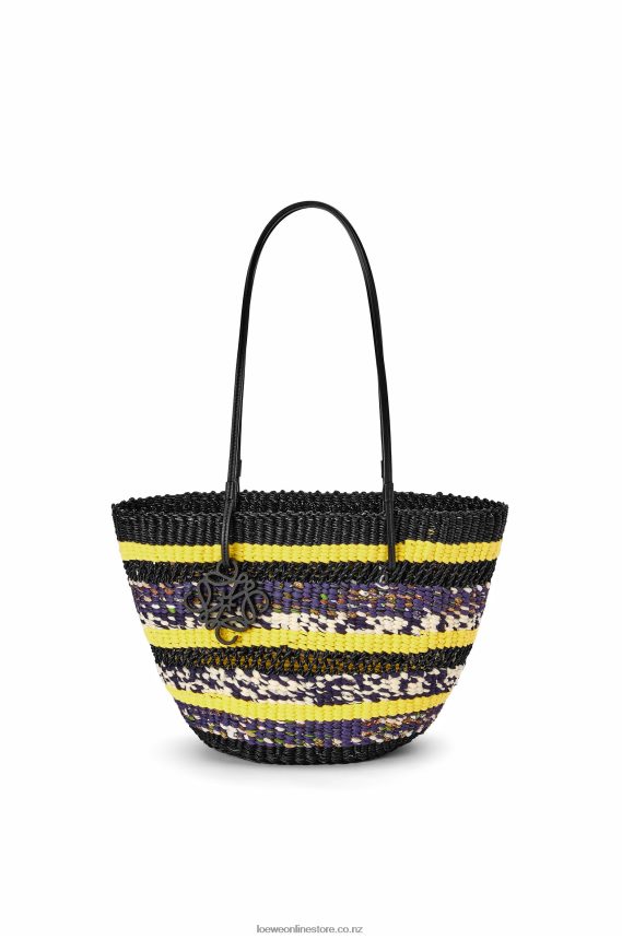 Loewe Women Basket Tote in elephant grass and calfskin Black/Yellow LH60R96