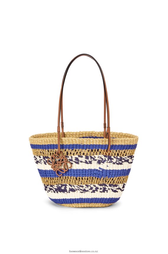 Loewe Women Basket Tote in elephant grass and calfskin Natural/Blue LH60R95