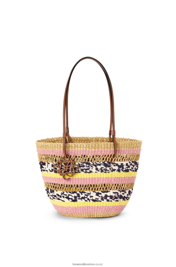 Loewe Women Basket Tote in elephant grass and calfskin Natural/Pink Tulip LH60R94
