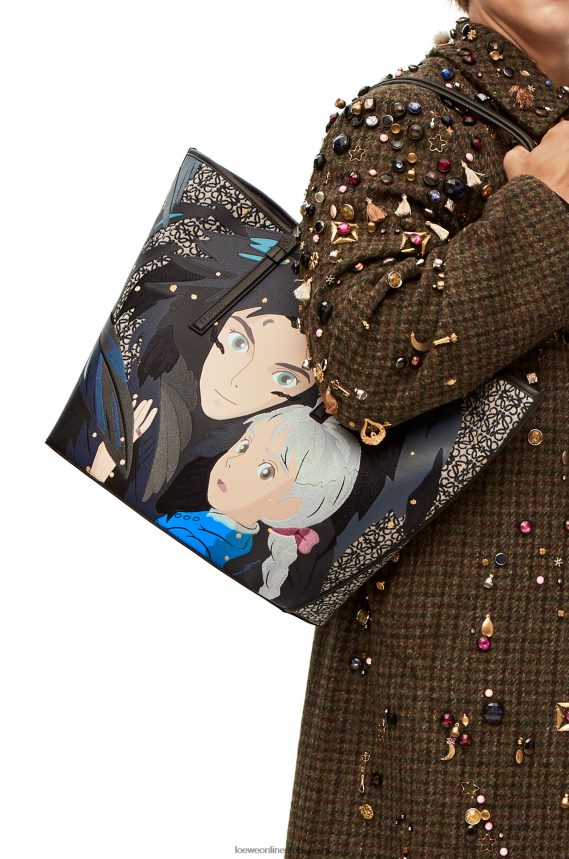 Loewe Women Howl T Tote bag in Anagram jacquard and calfskin Black LH60R188