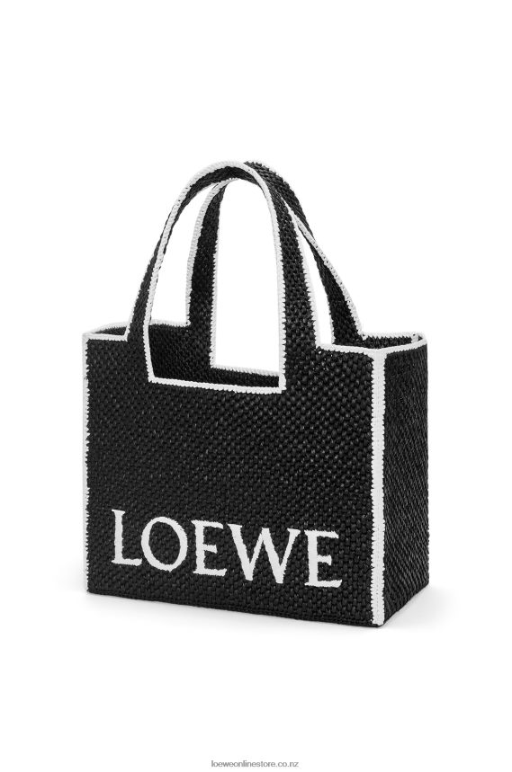 Loewe Women Large Font Tote in raffia Black LH60R11