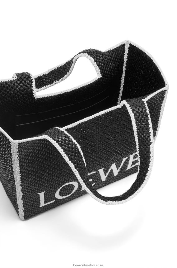 Loewe Women Large Font Tote in raffia Black LH60R11