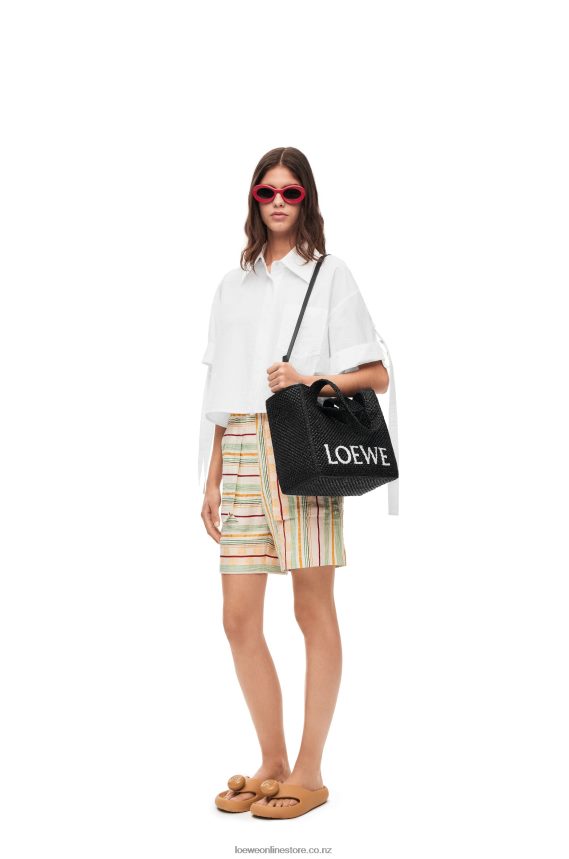 Loewe Women Medium Font Tote in raffia Black LH60R12