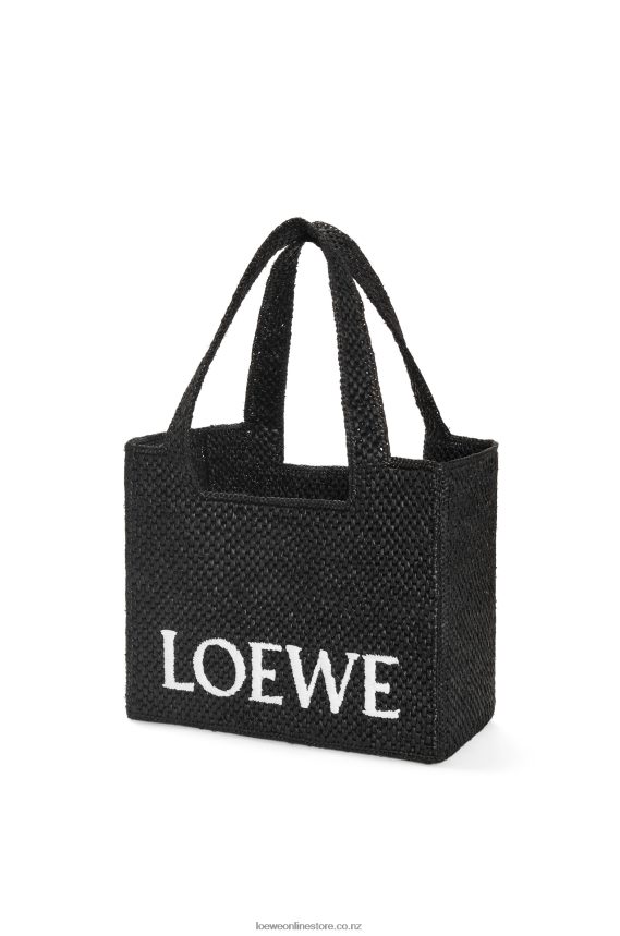 Loewe Women Medium Font Tote in raffia Black LH60R12