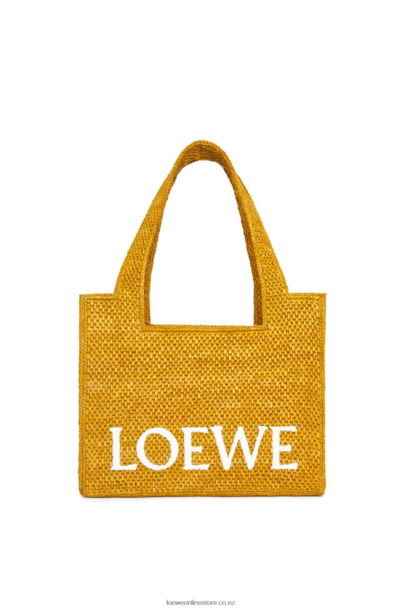 Loewe Women Medium Font Tote in raffia Ochre LH60R13