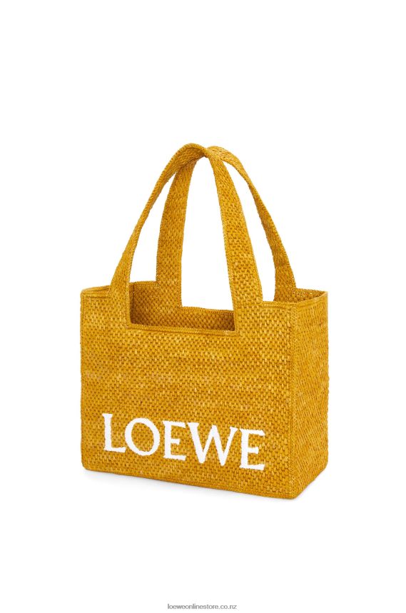 Loewe Women Medium Font Tote in raffia Ochre LH60R13