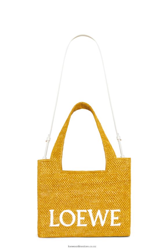Loewe Women Medium Font Tote in raffia Ochre LH60R13
