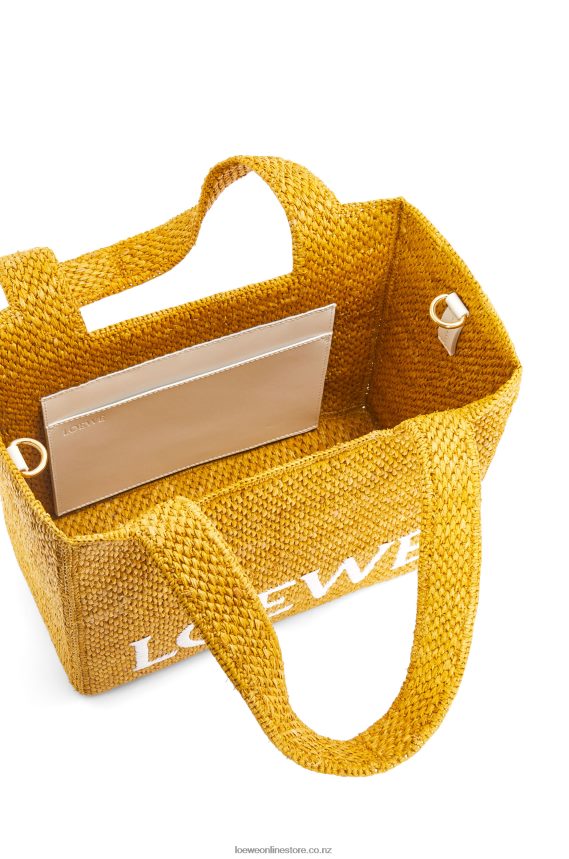 Loewe Women Medium Font Tote in raffia Ochre LH60R13