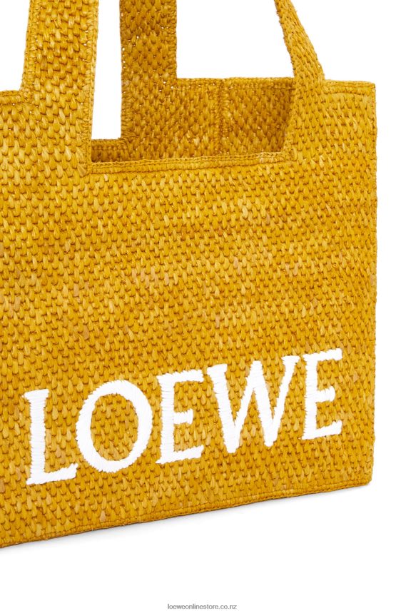 Loewe Women Medium Font Tote in raffia Ochre LH60R13