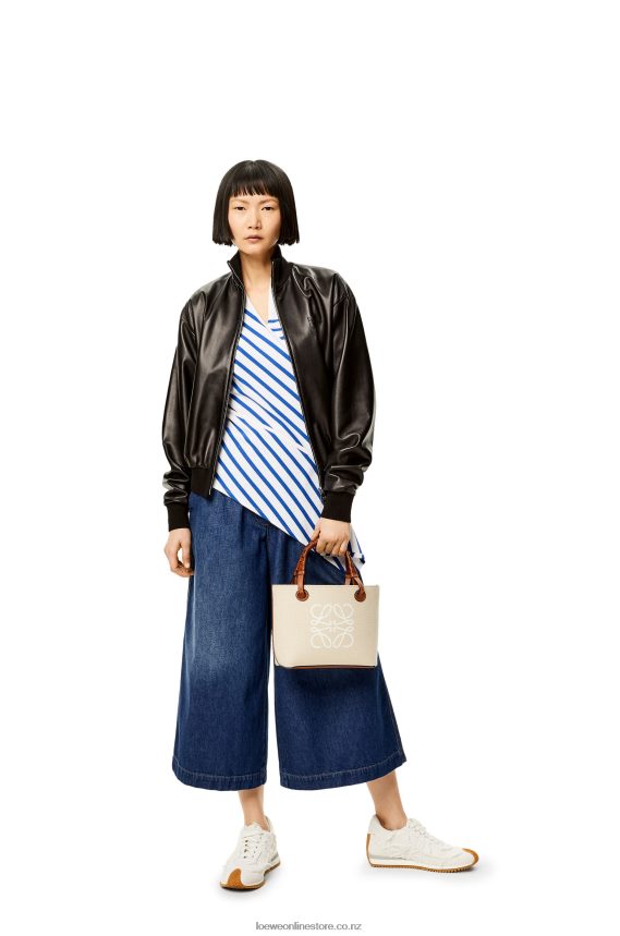 Loewe Women Mini Anagram Tote bag in jacquard and calfskin Ecru/Tan LH60R128