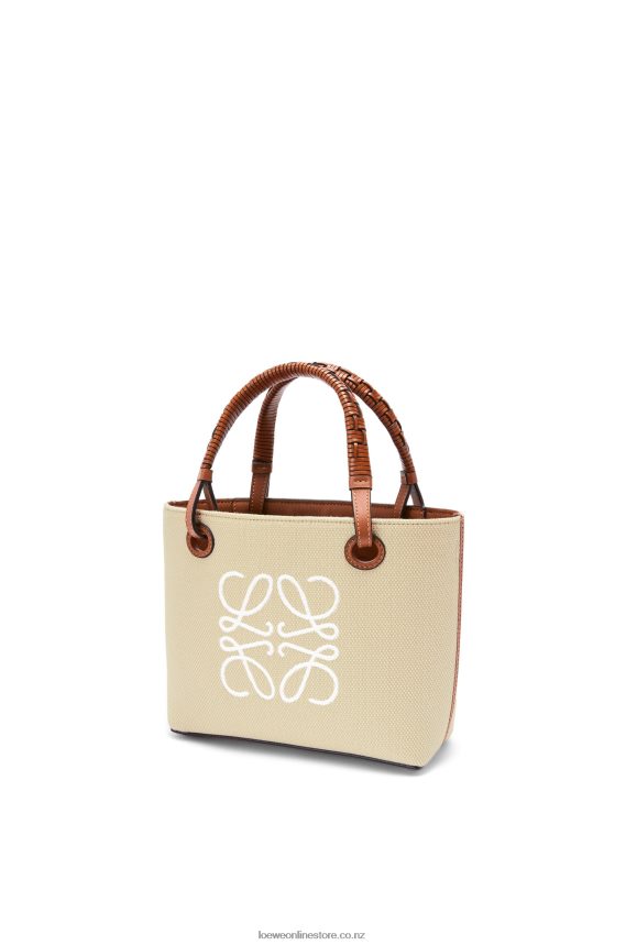 Loewe Women Mini Anagram Tote bag in jacquard and calfskin Ecru/Tan LH60R128