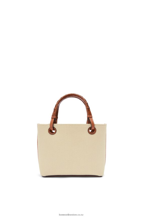 Loewe Women Mini Anagram Tote bag in jacquard and calfskin Ecru/Tan LH60R128