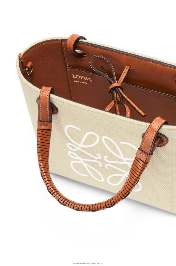 Loewe Women Mini Anagram Tote bag in jacquard and calfskin Ecru/Tan LH60R128