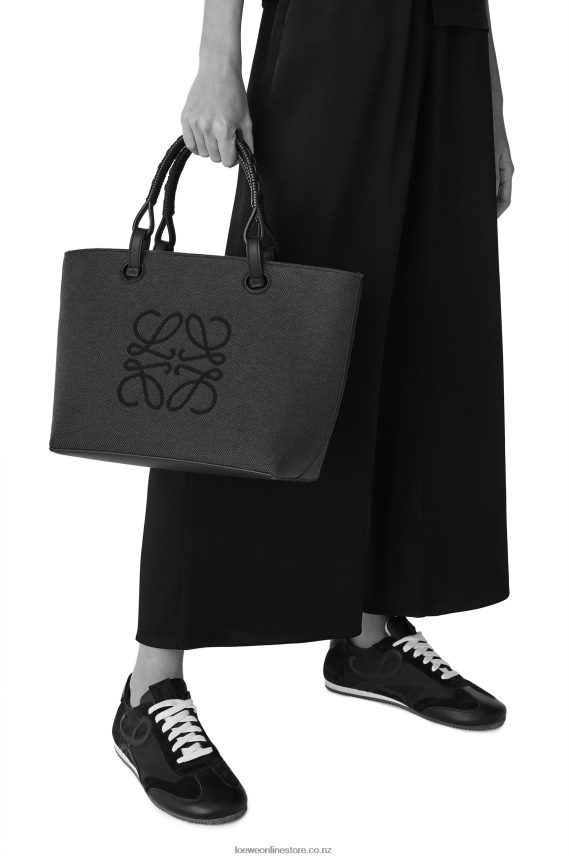 Loewe Women Small Anagram Tote bag in jacquard and calfskin Ecru/Tan LH60R121