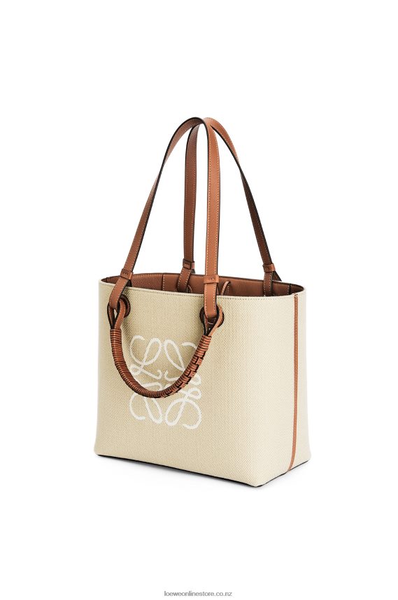 Loewe Women Small Anagram Tote bag in jacquard and calfskin Ecru/Tan LH60R121