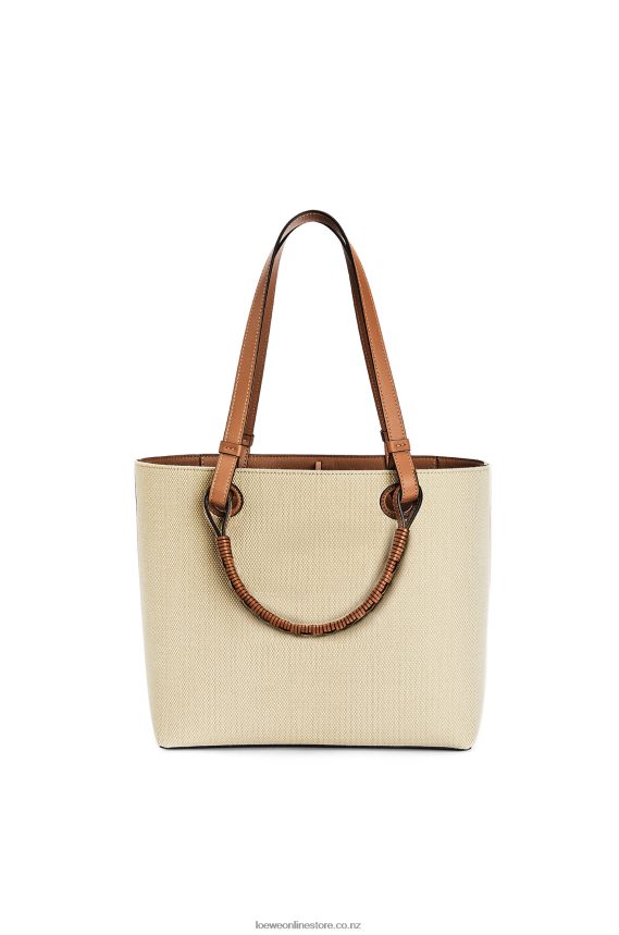 Loewe Women Small Anagram Tote bag in jacquard and calfskin Ecru/Tan LH60R121