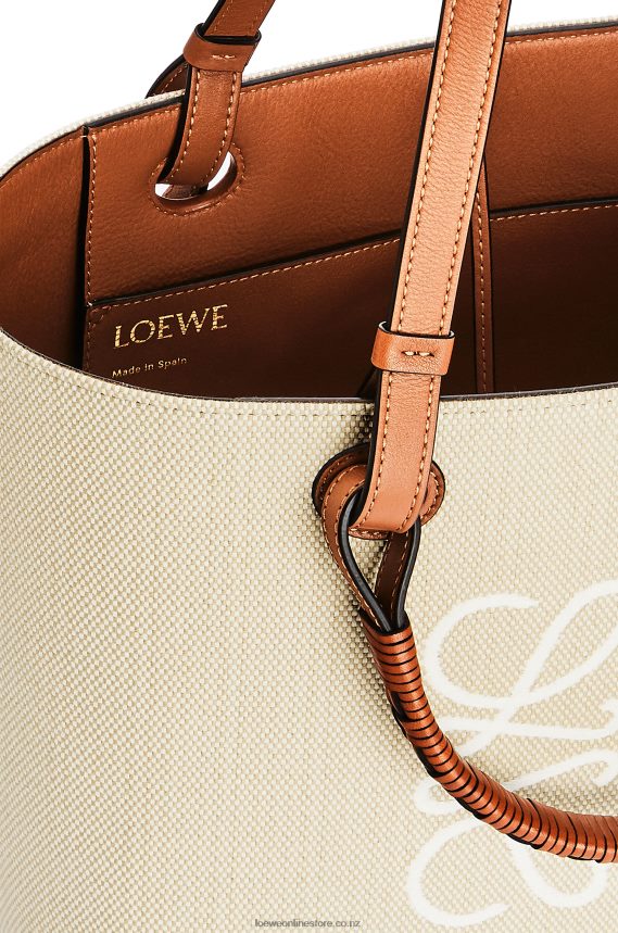 Loewe Women Small Anagram Tote bag in jacquard and calfskin Ecru/Tan LH60R121