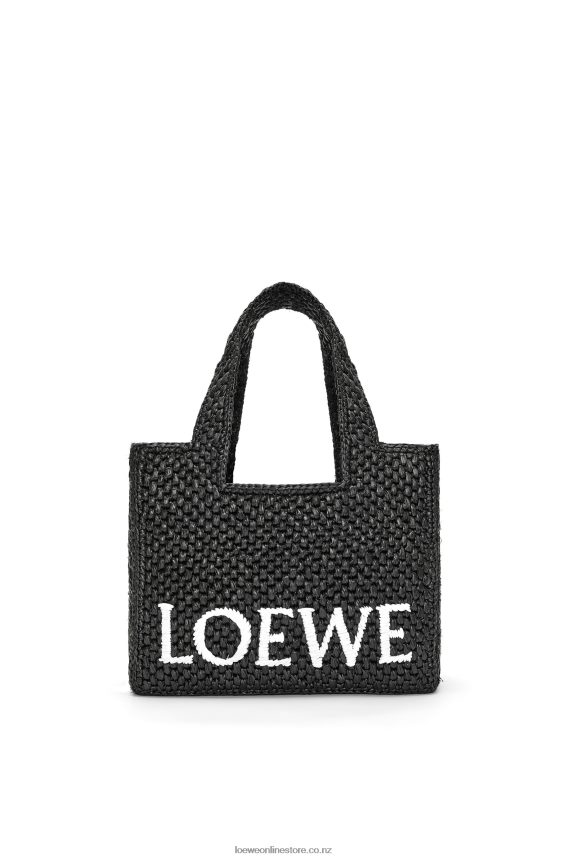 Loewe Women Small Font Tote in raffia Black LH60R53