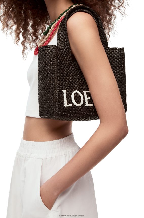 Loewe Women Small Font Tote in raffia Black LH60R53