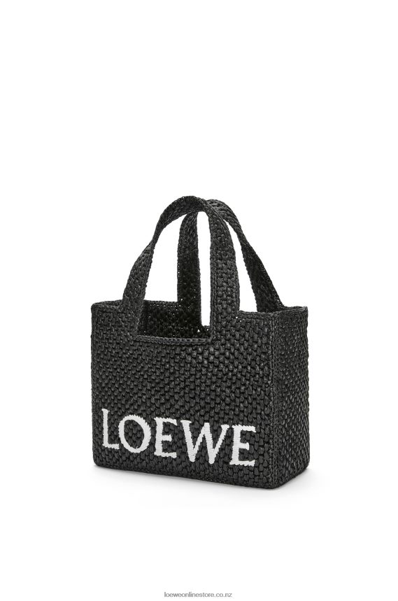 Loewe Women Small Font Tote in raffia Black LH60R53