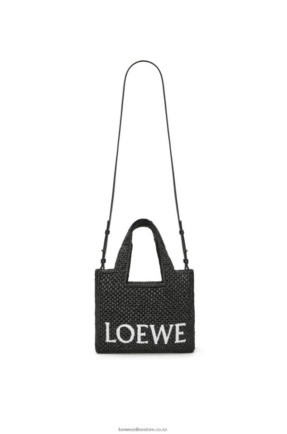 Loewe Women Small Font Tote in raffia Black LH60R53