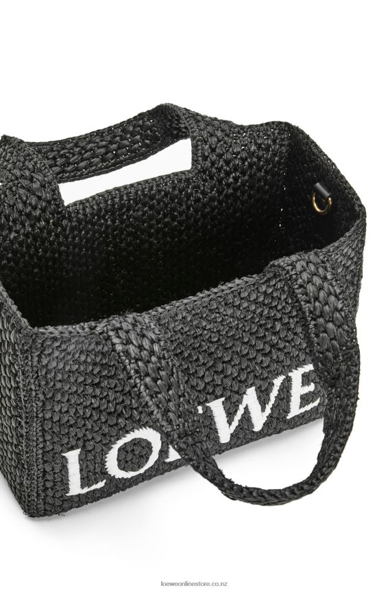 Loewe Women Small Font Tote in raffia Black LH60R53