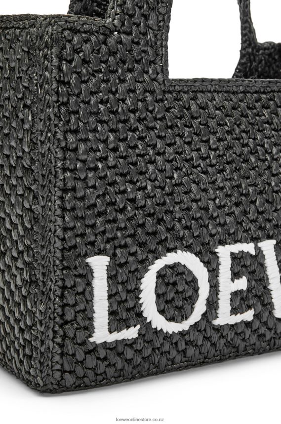 Loewe Women Small Font Tote in raffia Black LH60R53