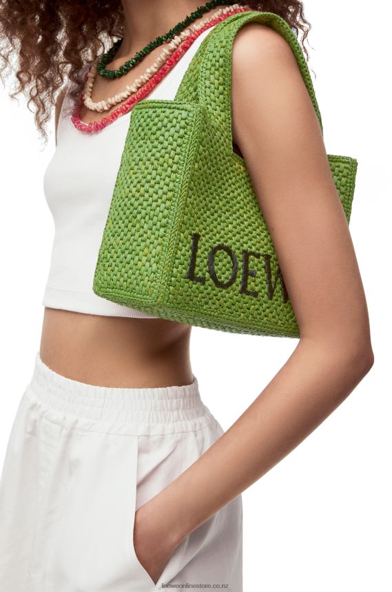 Loewe Women Small Font Tote in raffia Green LH60R108