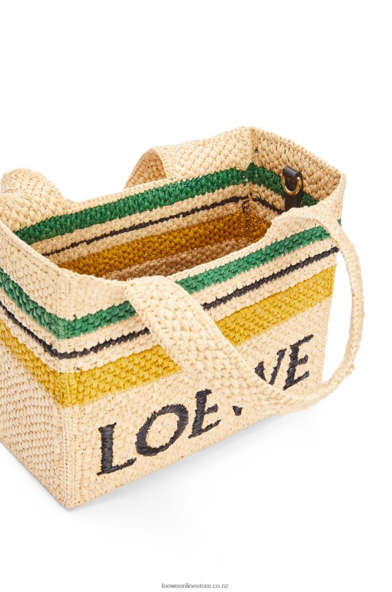 Loewe Women Small Font Tote in raffia Natural/Multicolor LH60R111